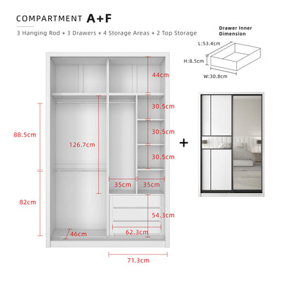 (FREE Shipping & FREE Installation) 5x8FT Melamine Sliding Wardrobe Black Frame Anti Jump Storage Cabinet Almari Baju