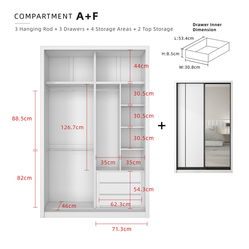 (FREE Shipping & FREE Installation) 5x8FT Melamine Sliding Wardrobe Black Frame Anti Jump 5 Tier Corner Cabinet Almari Baju