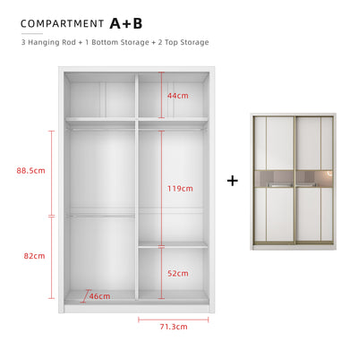(FREE Shipping & FREE Installation) 5x8FT Melamine Sliding Wardrobe Bronze Frame Anti Jump 5 Tier Corner Cabinet Almari Baju