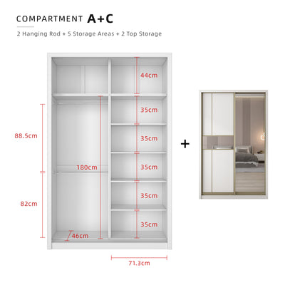 (FREE Shipping & FREE Installation) 5x8FT Melamine Sliding Wardrobe Bronze Frame Anti Jump 5 Tier Corner Cabinet Almari Baju