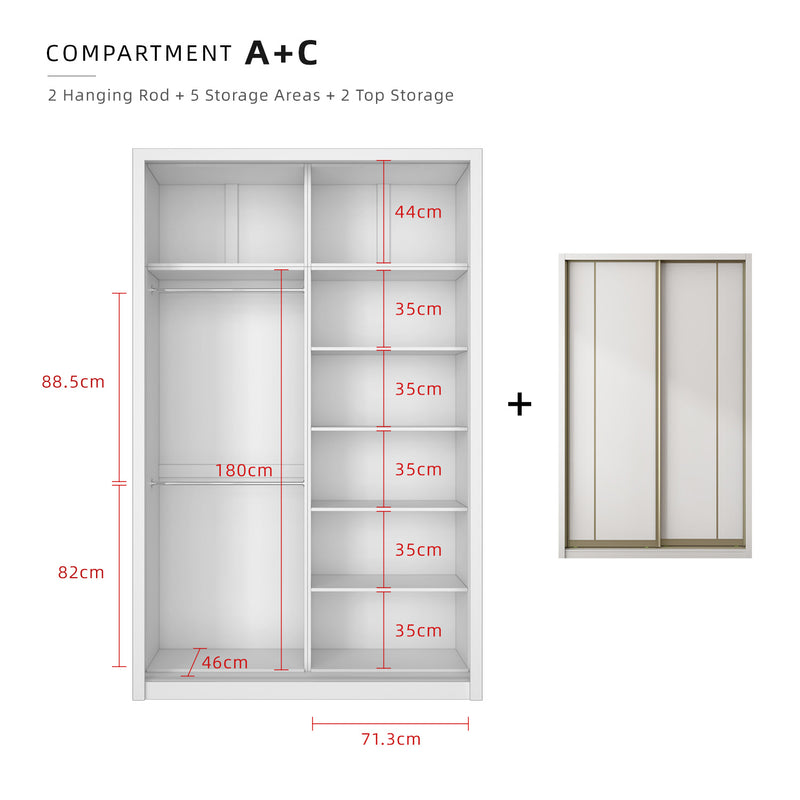 (FREE Shipping & FREE Installation) 5x8FT Melamine Sliding Wardrobe Bronze Frame Anti Jump 5 Tier Corner Cabinet Almari Baju