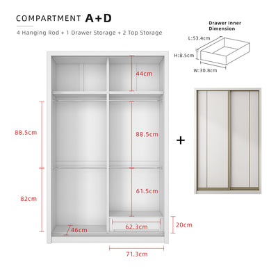 (FREE Shipping & FREE Installation) 5x8FT Melamine Sliding Wardrobe Bronze Frame Anti Jump Storage Cabinet Almari Baju