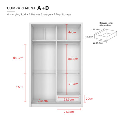 (FREE Shipping & FREE Installation) 5x8FT Melamine Sliding Wardrobe Bronze Frame Anti Jump 5 Tier Corner Cabinet Almari Baju