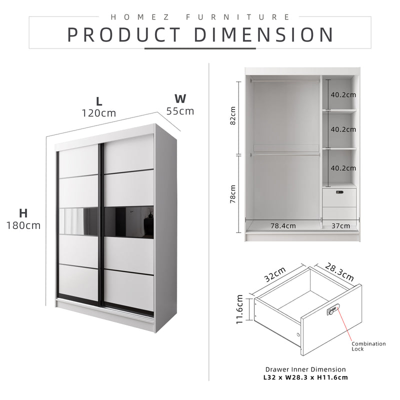 [FREE Shipping & FREE Installation] 4FT x 6FT Sliding Wardrobe Drawer Combination Lock Storage Cabinet / Almari Pakaian