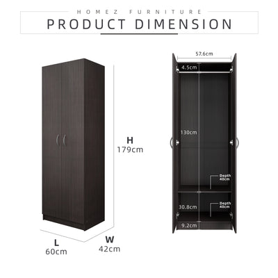2FT 2 Door Wardrobe Solid Board with Hanging Rod-HMZ-FN-WD-6000/6020