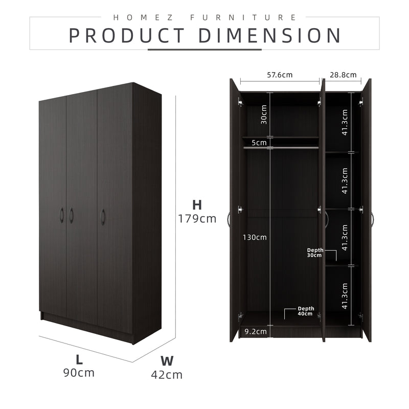 3FT 3 Door Wardrobe Solid Board with 6 Shelves- HMZ-FN-WD-6001/6021