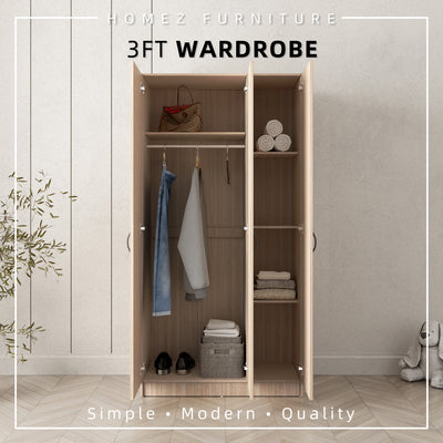 3FT 3 Door Wardrobe Solid Board with 6 Shelves- HMZ-FN-WD-6001/6021