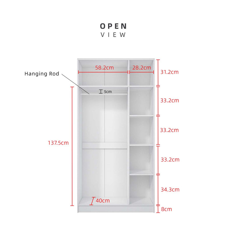 3FT 3 Door Mirror with 6 Compartment Shelves & Hanging Rod - HMZ-FN-WD-6041/6043