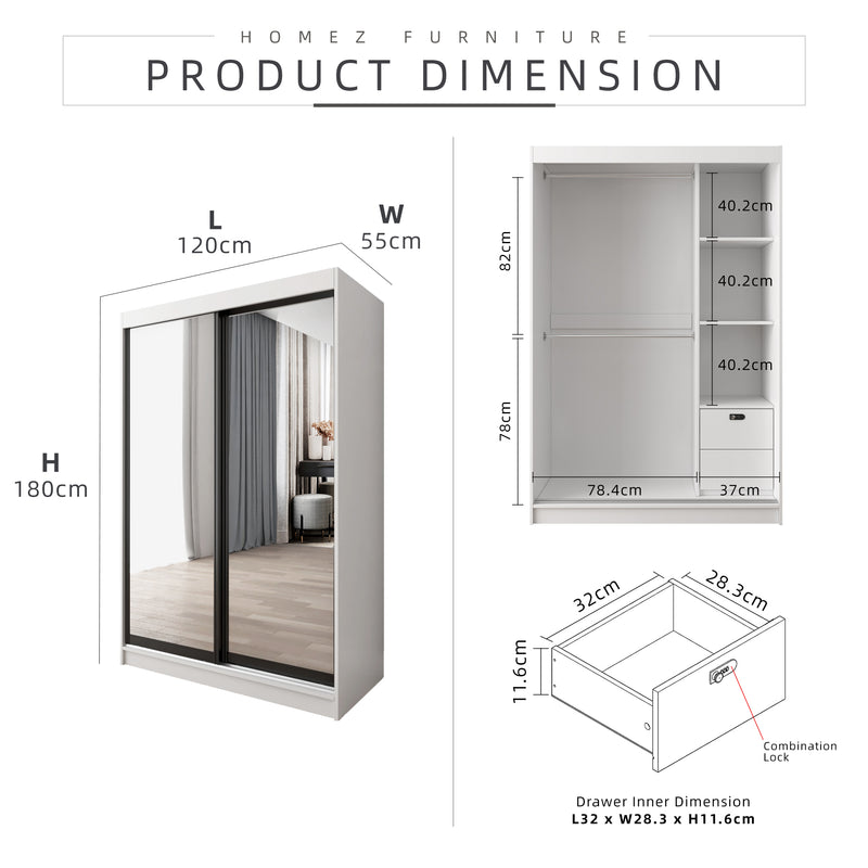 [FREE Shipping & FREE Installation] 4FT x 6FT Sliding Wardrobe Drawer Combination Lock Storage Cabinet / Almari Pakaian