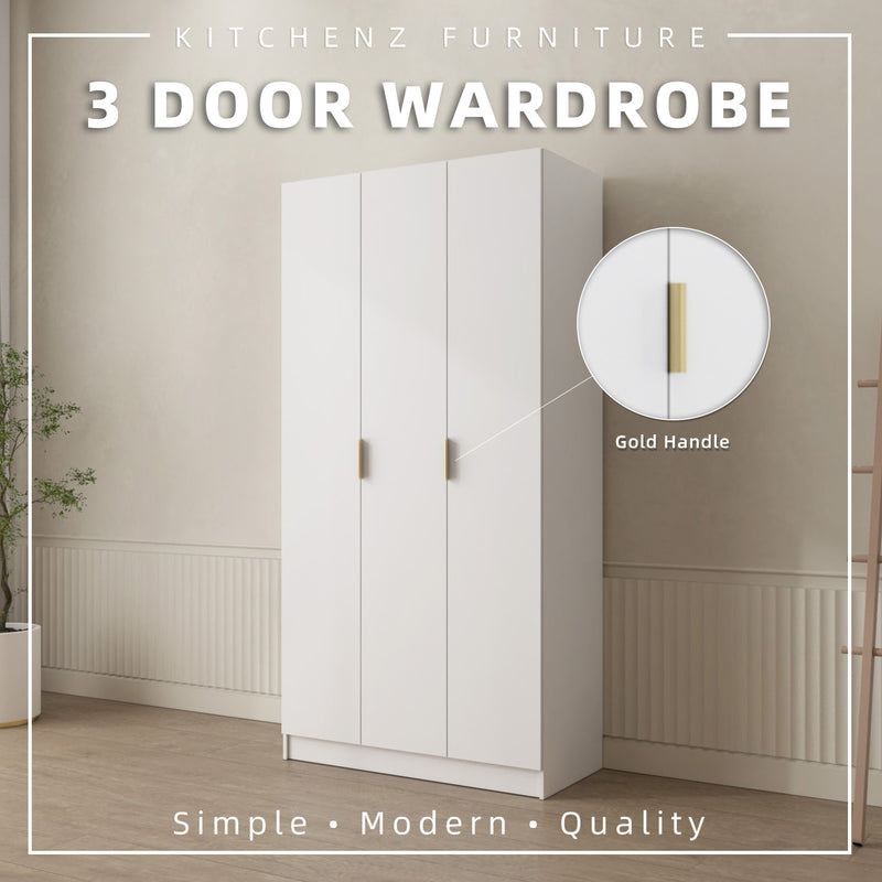 1.9FT/2.9FT Ivory Series 2 Door/ 3 Door Wardrobe Gold textured handle - HMZ-FN-WD-6050/6051-WT+GD