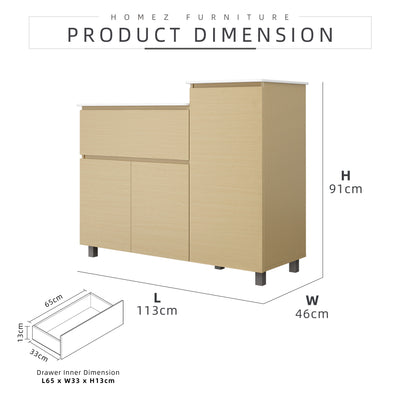 3.7FT Gas Cabinet White Solid Surface Counter Top Drawer Almari OAK Gas Cyclinder Storage - GC-6121-OAK