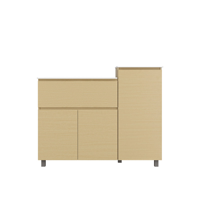 3.7FT Gas Cabinet White Solid Surface Counter Top Drawer Almari OAK Gas Cyclinder Storage - GC-6121-OAK