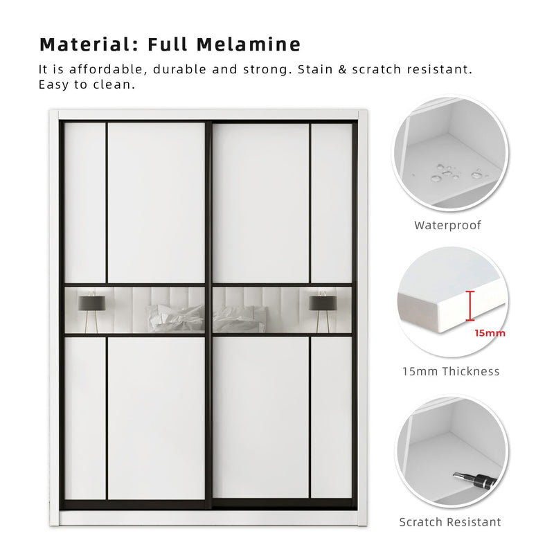 [FREE Shipping & FREE Installation] 6x8FT Melamine Black Frame Sliding Wardrobe Almari Baju Almari Pakaian