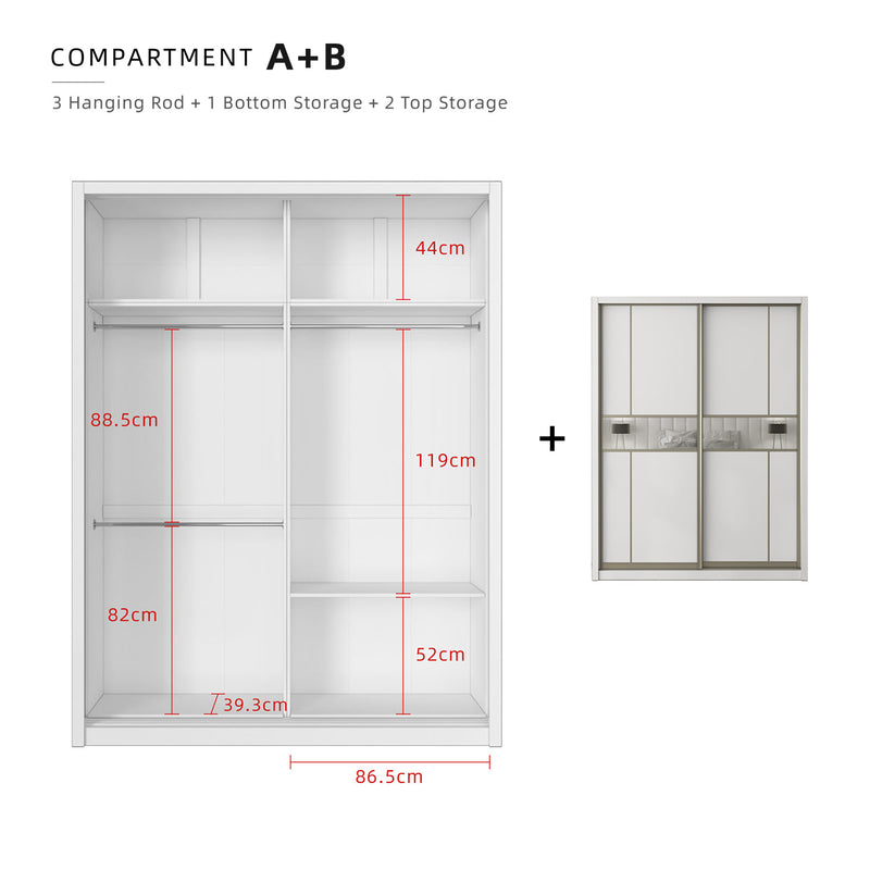 (FREE Shipping & FREE Installation) 6x8FT Melamine Sliding Wardrobe Bronze Frame Anti Jump 5 Tier Corner Cabinet Almari Baju