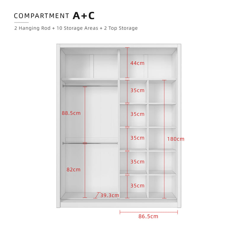 (FREE Shipping & FREE Installation) 6x8FT Melamine Sliding Wardrobe Bronze Frame Anti Jump 5 Tier Corner Cabinet Almari Baju