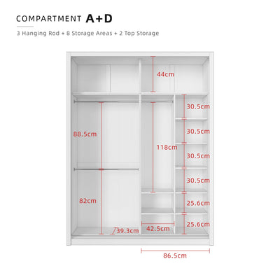 [FREE Shipping & FREE Installation] 6x8FT Melamine Black Frame Sliding Wardrobe Almari Baju Almari Pakaian