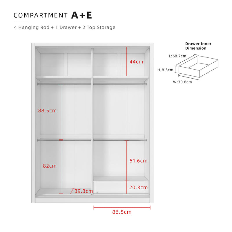 (EM) [FREE Shipping & FREE Installation - ONLY KK] 6x8FT Melamine Sliding Wardrobe Bronze Frame Anti Jump Storage Cabinet Almari Baju