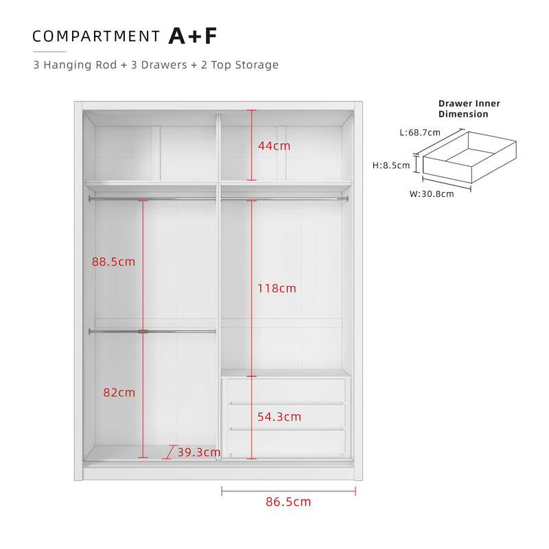 (FREE Shipping & FREE Installation) 6x8FT Melamine Sliding Wardrobe Bronze Frame Anti Jump Storage Cabinet Almari Baju