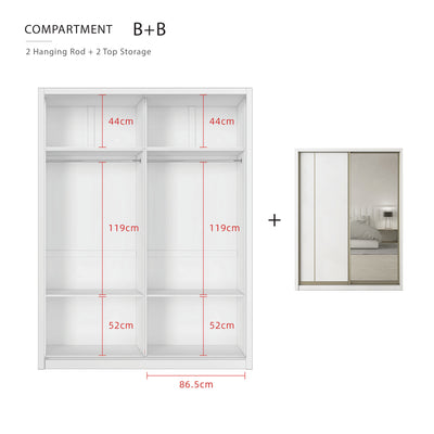 [FREE Shipping & FREE Installation] 6x8FT Melamine Sliding Wardrobe Bronze Frame Anti Jump Cabinet Almari Baju - B+B/B+D/B+E/B+F