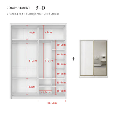 [FREE Shipping & FREE Installation] 6x8FT Melamine Sliding Wardrobe Bronze Frame Anti Jump Cabinet Almari Baju - B+B/B+D/B+E/B+F