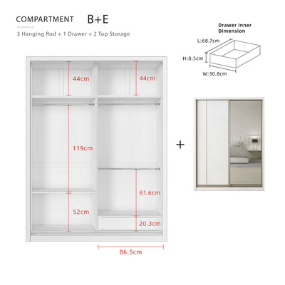 [FREE Shipping & FREE Installation] 6x8FT Melamine Sliding Wardrobe Bronze Frame Anti Jump Cabinet Almari Baju - B+B/B+D/B+E/B+F