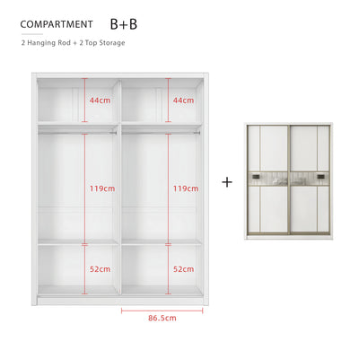 [FREE Shipping & FREE Installation] 6x8FT Melamine Sliding Wardrobe Bronze Frame Anti Jump Cabinet Almari Baju - B+B/B+D/B+E/B+F