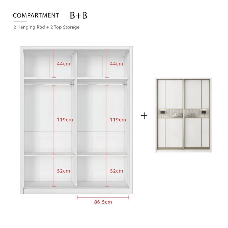 [FREE Shipping & FREE Installation] 6x8FT Melamine Sliding Wardrobe Bronze Frame Anti Jump Cabinet Almari Baju - B+B/B+D/B+E/B+F