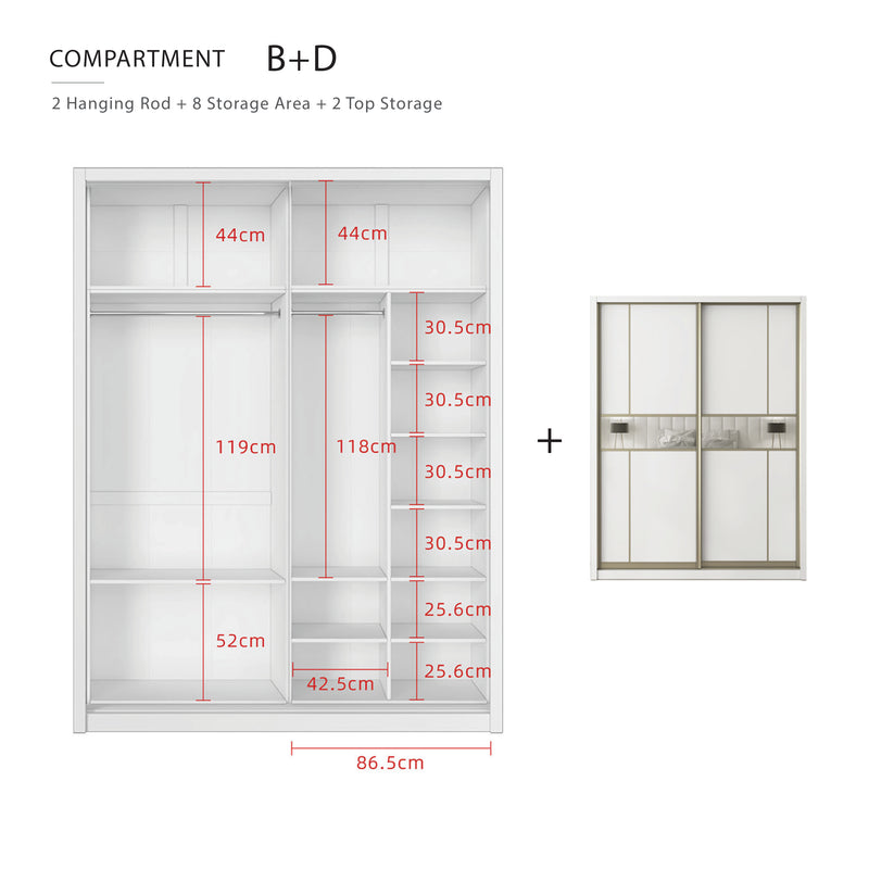 [FREE Shipping & FREE Installation] 6x8FT Melamine Sliding Wardrobe Bronze Frame Anti Jump Cabinet Almari Baju - B+B/B+D/B+E/B+F