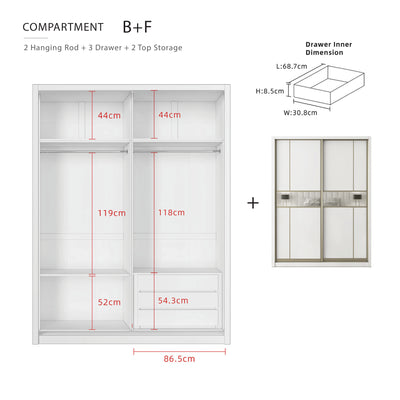 [FREE Shipping & FREE Installation] 6x8FT Melamine Sliding Wardrobe Bronze Frame Anti Jump Cabinet Almari Baju - B+B/B+D/B+E/B+F