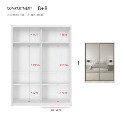 [FREE Shipping & FREE Installation] 6x8FT Melamine Sliding Wardrobe Bronze Frame Anti Jump Cabinet Almari Baju - B+B/B+D/B+E/B+F