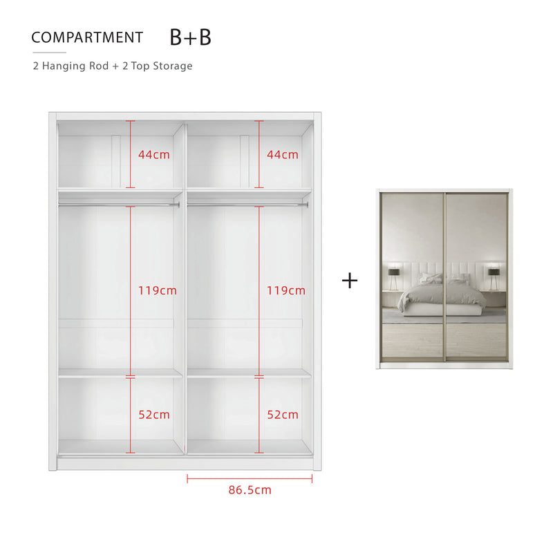 [FREE Shipping & FREE Installation] 6x8FT Melamine Sliding Wardrobe Bronze Frame Anti Jump Cabinet Almari Baju - B+B/B+D/B+E/B+F