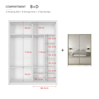 [FREE Shipping & FREE Installation] 6x8FT Melamine Sliding Wardrobe Bronze Frame Anti Jump Cabinet Almari Baju - B+B/B+D/B+E/B+F