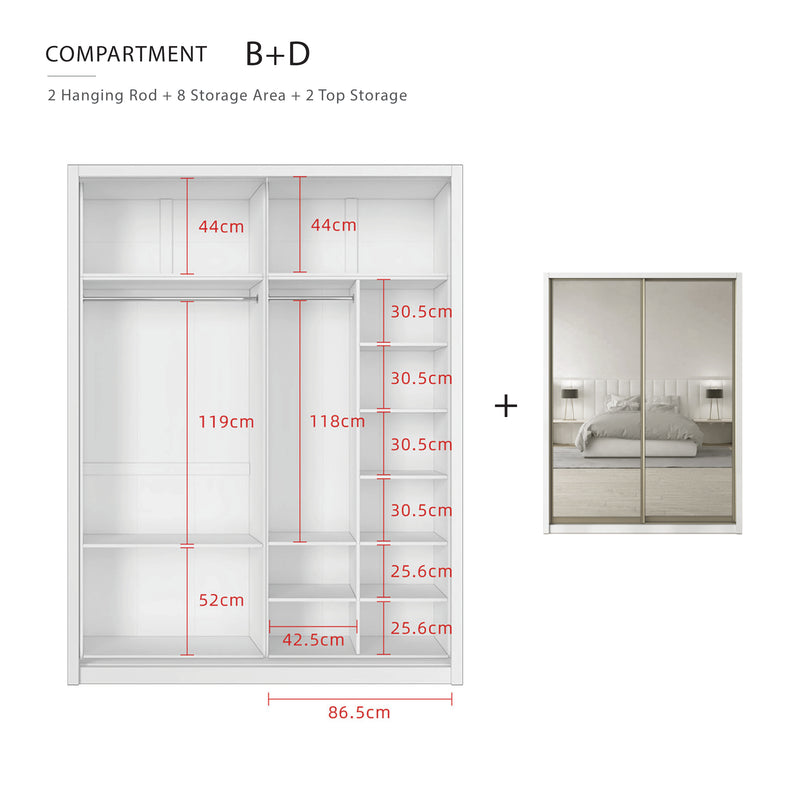 [FREE Shipping & FREE Installation] 6x8FT Melamine Sliding Wardrobe Bronze Frame Anti Jump Cabinet Almari Baju - B+B/B+D/B+E/B+F