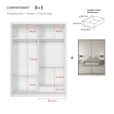 [FREE Shipping & FREE Installation] 6x8FT Melamine Sliding Wardrobe Bronze Frame Anti Jump Cabinet Almari Baju - B+B/B+D/B+E/B+F