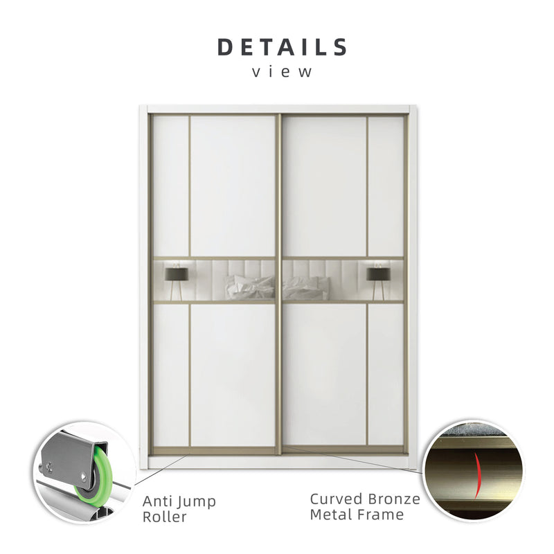 [FREE Shipping & FREE Installation] 6x8FT Melamine Sliding Wardrobe Bronze Frame Anti Jump Cabinet Almari Baju - B+B/B+D/B+E/B+F