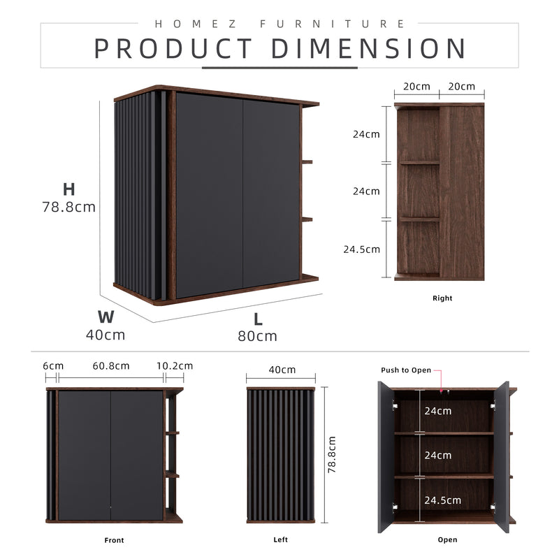 3FT LAILA Series Display Cabinet Push to Open 2 Doors - 7711-WN+GY