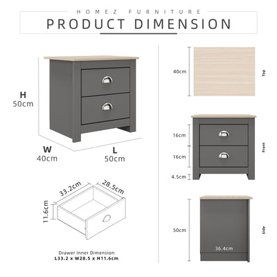 2FT Grayson Series Side Table Bedside Drawer Storage Living Bedroom Furniture Meja Sisi - ST-7919