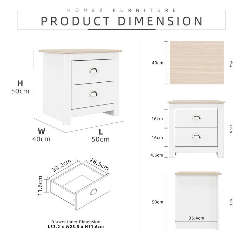 2FT Grayson Series Side Table Bedside Drawer Storage Living Bedroom Furniture Meja Sisi - ST-7919