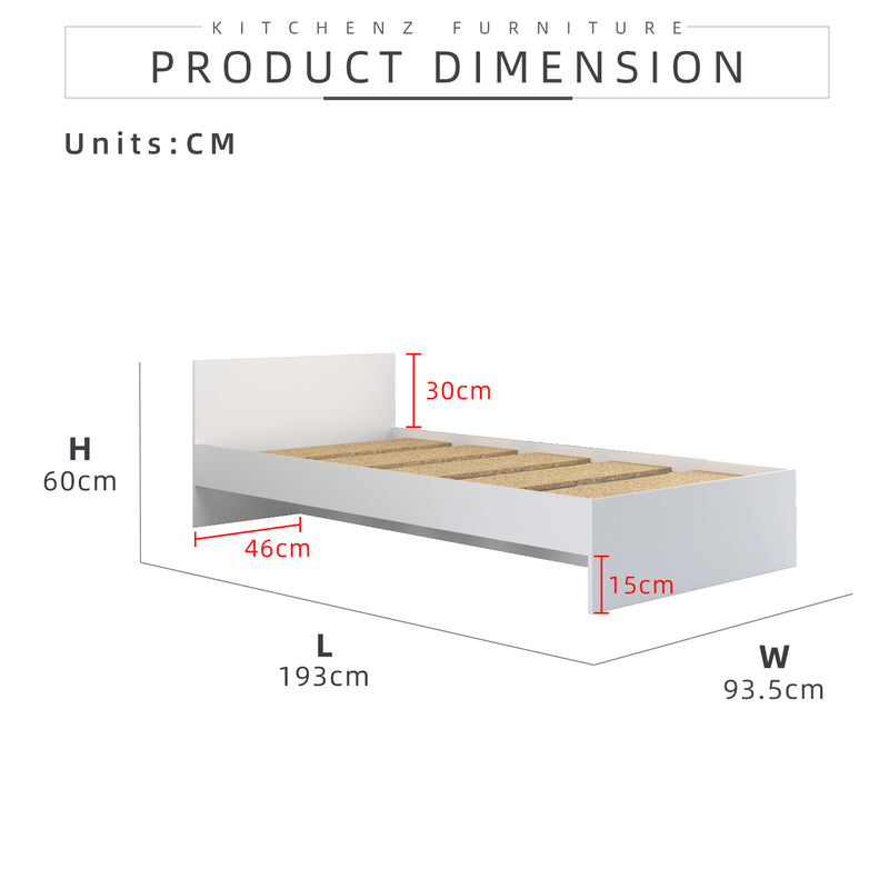 6.3FT Single Size Bed Frame / Headboard / Katil Single / White-HMZ-FN-BF-8002/8202/8022/8222