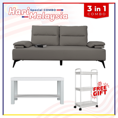 [HARI MALAYSIA FREE SHIPPING COMBO] 6.4FT 2 Seater Pet Friendly Sofa Coffee Table Free Gift 3-Tier Trolley Rack Living Room Combo Set - 8655-LGY/DGY+2905-WT+3TIER-WT