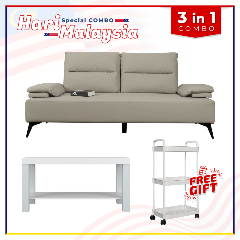 [HARI MALAYSIA FREE SHIPPING COMBO] 6.4FT 2 Seater Pet Friendly Sofa Coffee Table Free Gift 3-Tier Trolley Rack Living Room Combo Set - 8655-LGY/DGY+2905-WT+3TIER-WT