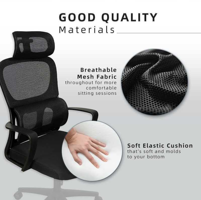 High Back Office Chair Ergonomic Executive Mesh Lumbar Leg Rest Footrest Kerusi Pejabat Ergonomik-Black/Grey