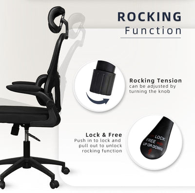 High Back Office Chair Ergonomic Executive Mesh Lumbar Leg Rest Footrest Kerusi Pejabat Ergonomik-Black/Grey