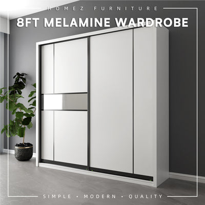 (EM) [FREE Shipping & FREE Installation - ONLY KK] 8FT x 8FT Full Melamine Sliding Wardrobe Anti-Jump Almari Baju Almari Pakaian Kabinet Baju