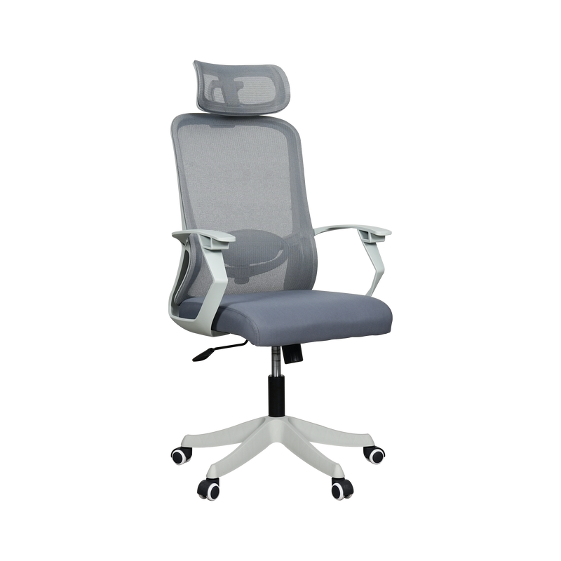 High Back Office Chair Ergonomic Executive Mesh Lumbar Leg Rest Footrest Kerusi Pejabat Ergonomik-Black/Grey