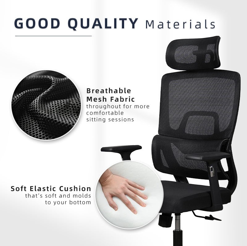 High Back Office Chair Ergonomic Executive Mesh Lumbar Leg Rest Footrest Kerusi Pejabat Ergonomik-Black/Grey