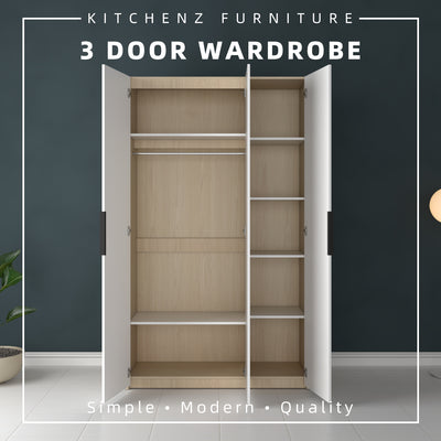 [COMBO] Jordan Alexi Simona Combo Set Queen Bed Frame / 3 Doors Wardrobe / Side Table / Coffee Table / TV Cabinet / Display Cabinet-Oak+White/Black