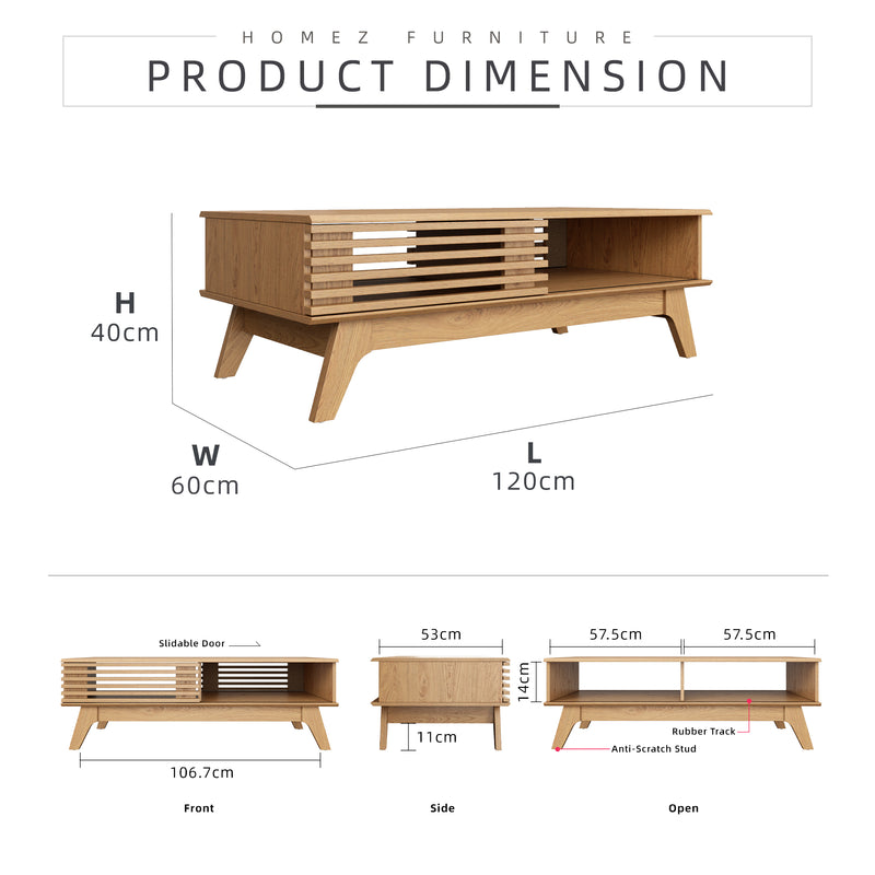 Aoki Series 4FT Coffee Table Storage Sliding Door Living Furniture Meja Kopi Ruang Tamu - CT-A1054