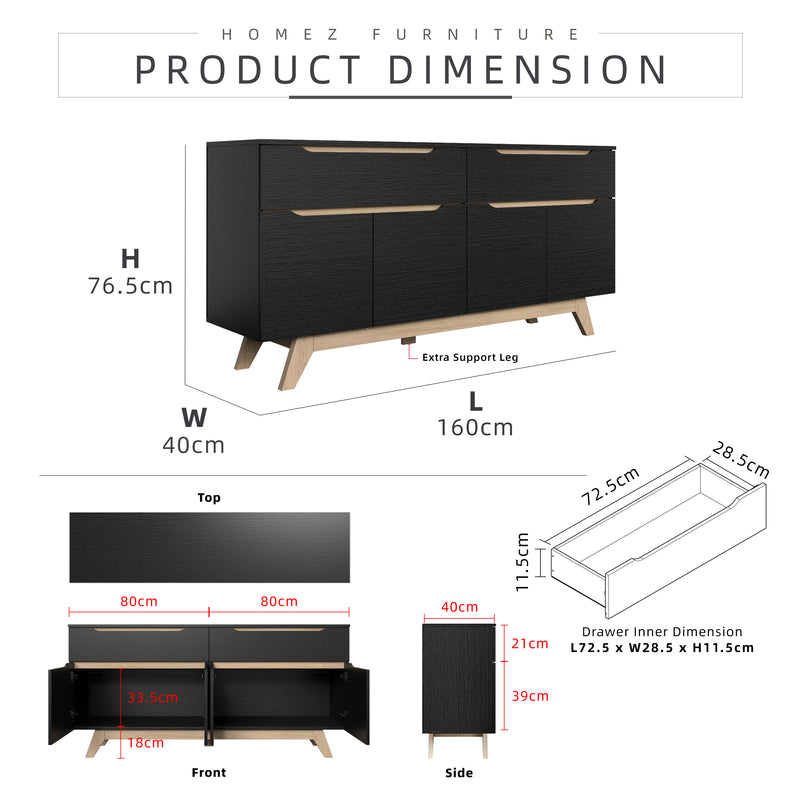 ANCHOR Series Display Cabinet with 2 Drawers and 2 Large Storage - A7714-NO+BK