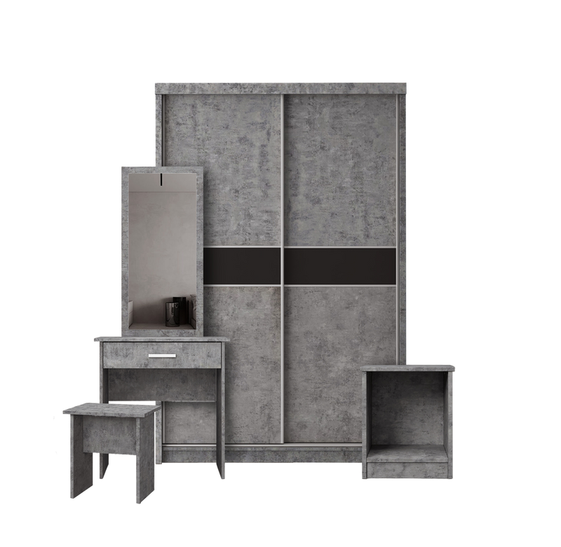 4FT x 6FT Alian Sliding Wardrobe Set / Side Table / Dressing Table - HMZ-FN-WD-3238-GY-SET